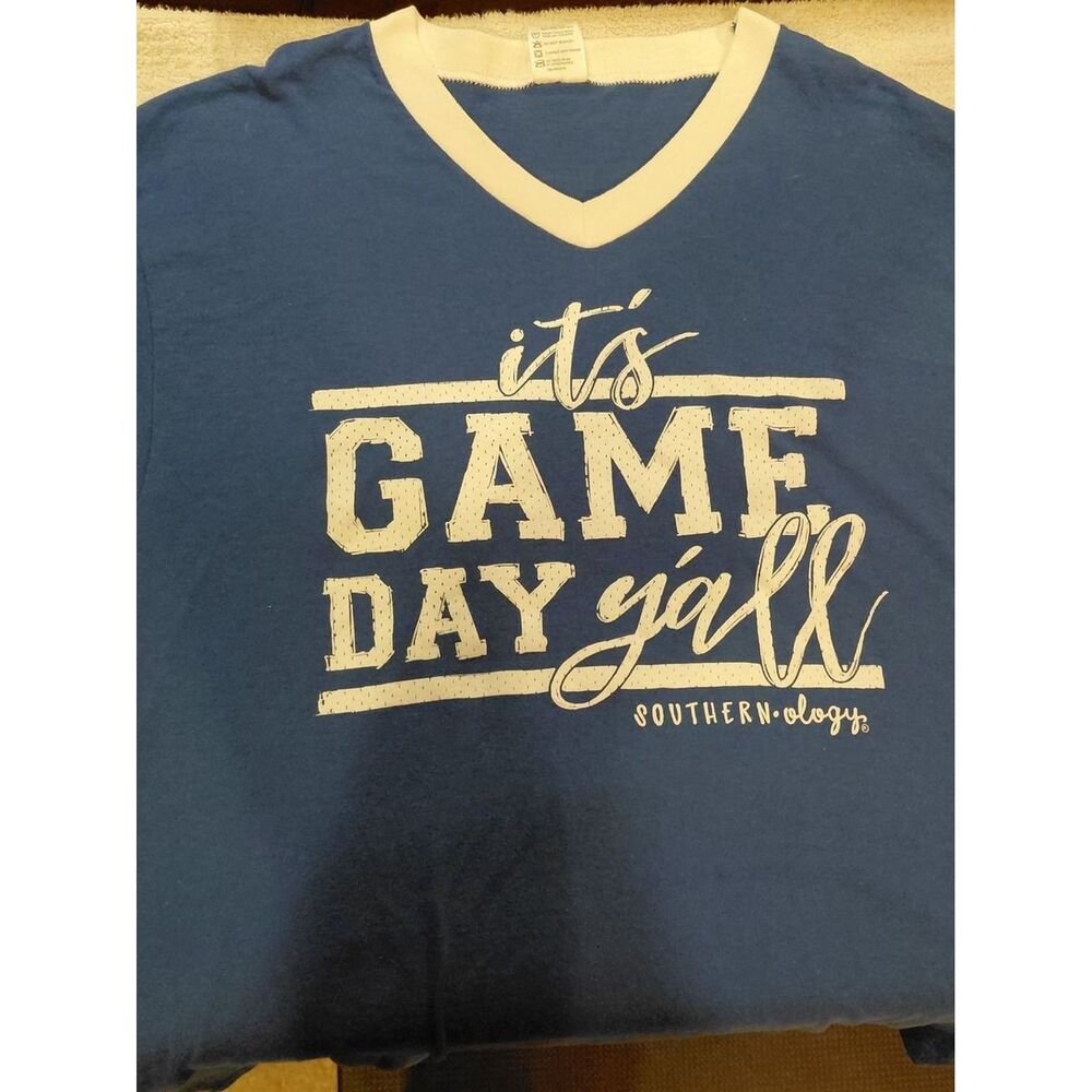 Augusta Sportswear It's Game Day Y'all Women Size M Blue V-Neck Graphic Tee